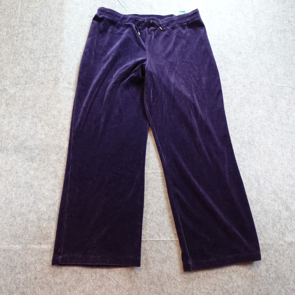 Ralph Lauren Pant Women Large Purple Velour Wide Leg Drawstring‎ Mid Rise Plush